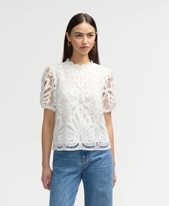 NVLT Womens Mock Neck Lace Top