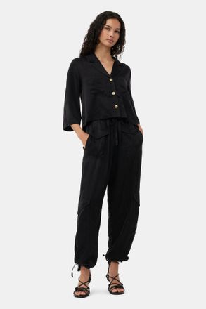 Ganni Washed Satin Pocket Trousers in Black Size 32 Womens