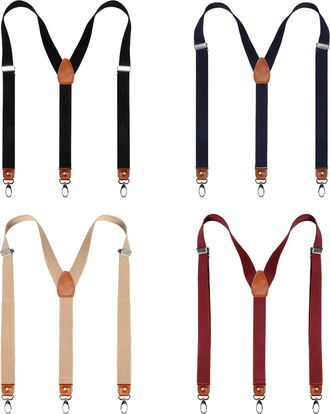 Alizeal Mens 2.5cm Y Shape Braces Adult Adjustable 3-hook Suspender 4 Pcs Set, 082-05