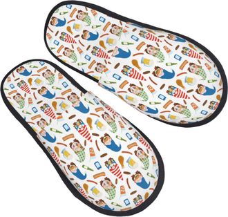 Generic Mens Slipper Barbecue Gnomes Print Plush Home Slippers Fluffy Comfortable Womens Slippers Travel Hotels M