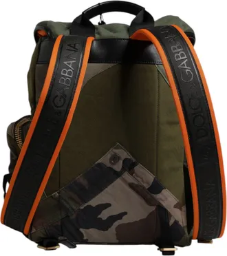 Dolce & Gabbana Mens Camouflage Patchwork Backpack Green Cotton Calf Leather