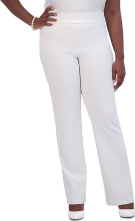 Kasper Crepe Flare Pants Womens White Stretch High-Rise Pull On FTS1476