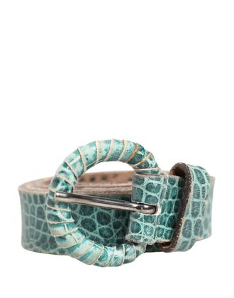 Scervino Street Women Green Leather Croco Print Studded Womens Belt