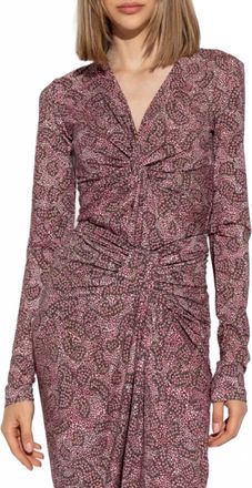 Isabel Marant Lyss Graphic Printed Gathered Top In Antik Pink/black