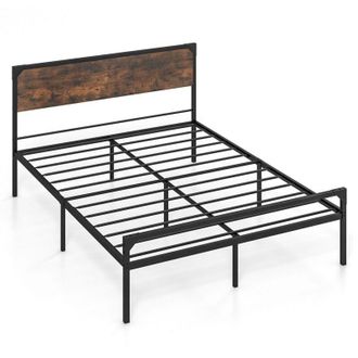 Costway Industrial Double Size Bed Frame Metal Platform Bed with 9 Support Legs