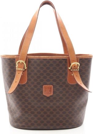 Celine Brown Coated Canvas Leather Handbag Tote Bag (Pre-Owned)