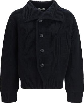 Dries Van Noten Mens Cardigan High-Neck Merino Wool Black Sweater