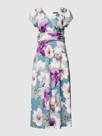 Swing Cocktailkleid mit floralem Muster in Aqua, Gr&ouml;&szlig;e 34