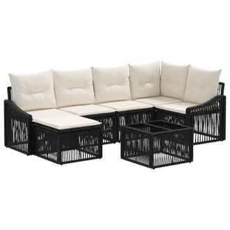 vidaXL Conjunto De Sof&aacute;s De Jard&iacute;n 7 Pcs Negro Rat&aacute;n Sint&eacute;tico Vidaxl