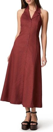 Paige Adria Halter Neck Linen & Cotton Midi Shirtdress in Burnt Sienna at Nordstrom, Size 00