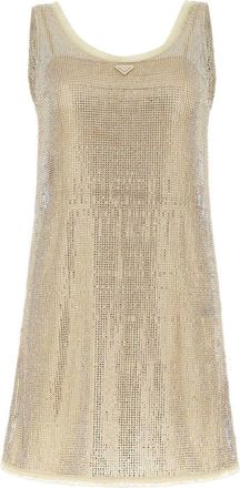 Prada Womens Embellished Mesh Mini Dress - Ivory - Size EU 36 (Womens)