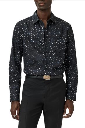 John Varvatos Rodney Long Sleeve Covered Placket Shirt In Black