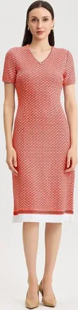 Ming Wang A-Line Textured Multi-Stitch Midi Dress in Sunkist Coral/white/indigo at Nordstrom, Size X-Large