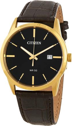 Citizen Quartz Black Dial Dark Brown Leather Mens Watch BI5002-06E