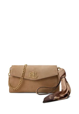 Ralph Lauren Gold Accent Suede-Like Rectangular Shoulder Bag