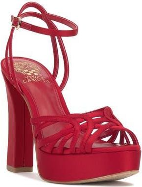 Imagine Vince Camuto Samlee Platform Ankle Strap Sandal in Flame Satin at Nordstrom Rack, Size 8.5