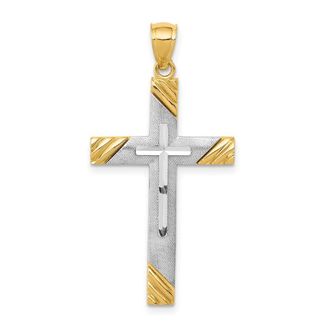 Diamond2Deal 14k Two-tone Gold Diamond-cut Cross Pendant