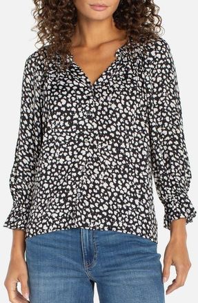 Liverpool L.A. Front Button Top in Black/Cream Hearts at Nordstrom, Size X-Small P