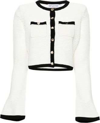 Self Portrait Pointelle Gebreid Vest - Dames - Vesten - Wit - L - Truien & Vesten