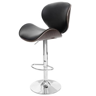 Hhg Hhg - Nunca Usado] Taburete De Bar Foxrock, Taburete De Bar, Madera Curvada Dise&ntilde;o Retro, Gris, Imitaci&oacute;n Cuero Negro
