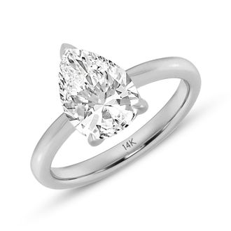 MAX + STONE 14k Yellow or White 1.7 Carat Pear Cut Cubic Zirconia Solitaire Engagement Ring