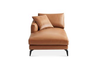 Castlery Lena Leather Left Chaise Sofa, American Top Grain Leather, Matte Black Legs, Brown