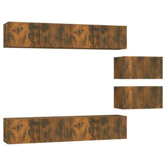 Berkfield Home 4 Piece TV Cabinet Set Smoked Oak Engineered Wood in Brown