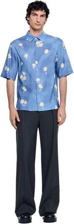 Sandro Abstract Floral Shirt in Blue Office at Nordstrom, Size Xx-Large