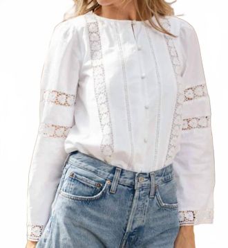 Sail to Sable Button Front Lace Top In White