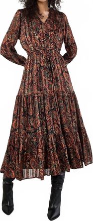 Apricot Painterly Lurex Paisley Midi Dress In Black