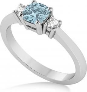 Allurez Cushion Aquamarine & Diamond Three-Stone Engagement Ring 14k White Gold (0.60ct)
