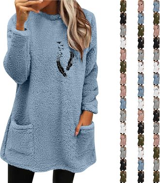 Generic Womens Plush Jumpers Long Sleeves Ladies Jumpers Plush Top for Women UK Lightweight Ladies Sweater Soft Comfortable Plain Fleece Pullover Solid Color 
