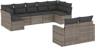 vidaXL Set De Muebles De Jard&iacute;n 9 Pzas Y Cojines Rat&aacute;n Sint&eacute;tico Gris Vidaxl