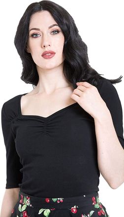 Hell Bunny Philippa Vintage Style Jersey Top - Black (3XL - UK 20)