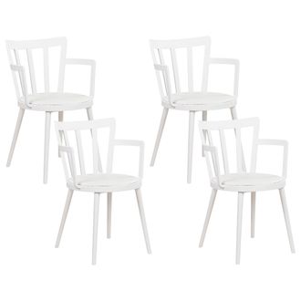 Beliani Conjunto De 4 Sillas De Comedor Sala De Estar Minimalista Moderno Asiento De Piel Sint&eacute;tica Acolchado Blanco Con Reposabrazos Morill