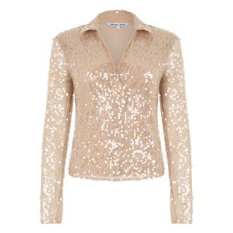 Veronica Beard Blouses, female, Beige, Size: L Meryl Sequin Blouse