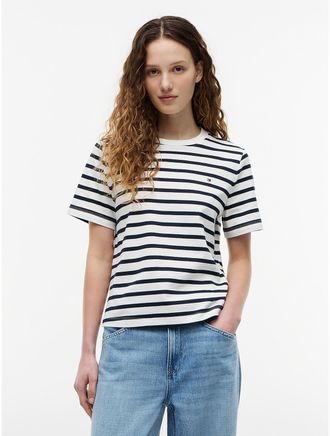Tommy Hilfiger Womens Boxy Fit Interlock Crewneck T-Shirt - White - XS