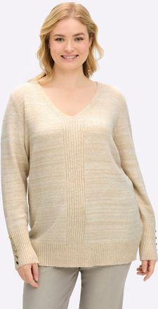 Sheego V-Ausschnitt-Pullover SHEEGO BY JOE BROWNS Pullover, Damen, Gr. 40/42, champagner, 65% Polyacryl, 19% Polyester, 13% metallisierte Fasern, 3% Elasthan