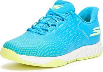 Skechers Mens Viper Court Reload Hands Free Slip-ins Sneaker, Blue/Lime, 10.5