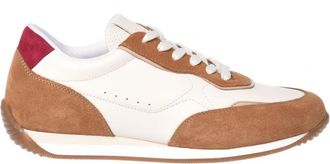 Baldinini Bruine su&egrave;de en witte leren sneaker - Dames - Sneakers - Veelkleurig - 37 1/2 EU - Su&egrave;de - Schoenen