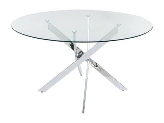 Vente-Unique 4-Seater Round Dining Table - Tempered Glass & Chromed Metal in Clear