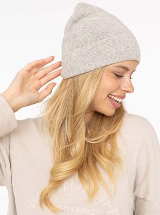 Zwillingsherz Strickm&uuml;tze ZWILLINGSHERZ, Damen, grau (hellgrau), Strick, Kaschmir, M&uuml;tzen Strickm&uuml;tze, Feinstrick, breiter geripptem Umschlag