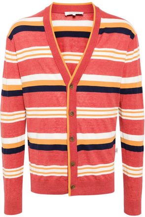 Maison Kitsuné striped intarsia-knit cardigan - men - Cotton/Linen/Flax/Viscose/Polyester - M - Red