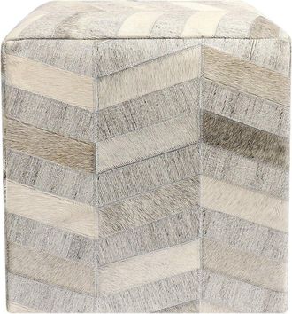 Pasargad Home Galaxy Silver Cowhide Pouf Ottoman