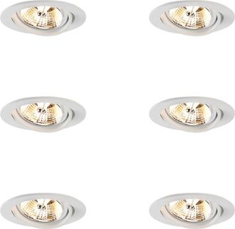 QAZQA Set of 6 Modern Recessed Spotlights White Tiltable AR70 - Cisco