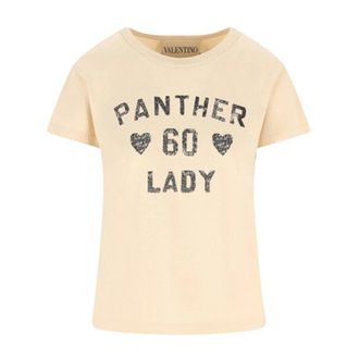 Valentino Garavani Distressed Graphic Print Cotton T-Shirt - female - Valentino Garavani - T-Shirts - Beige - S - Tops