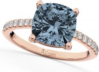 Allurez Cushion Cut Gray Spinel & Diamond Engagement Ring 14k Rose Gold (2.81ct)