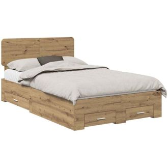 vidaXL Bed Frame with Drawer Artisan Oak 135 x 190 cm Engineered Wood vidaXL
