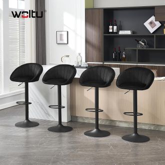 Woltu Woltu - Juego De 4 Taburetes De Bar De Terciopelo, Sillas De Bar Giratorias Ajustables, Color Negro