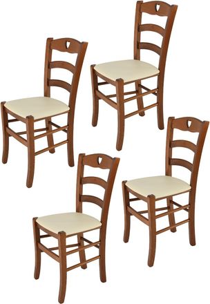 Tommychairs Tommychairs 4 Sillas Cuore En Haya Color Nuez Claro, Asiento Polipiel Marfil